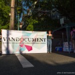 VANDOCUMENT banner at Khatsahlano art & music fest, Kitsilano, Vancouver BC, 2013. Photo by Ash Tanasiychuk