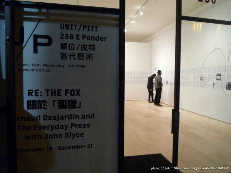 Re: The Fox at UNIT/PITT gallery, Vancouver BC 2013. Photo by Adam Stenhouse for VANDOCUMENT