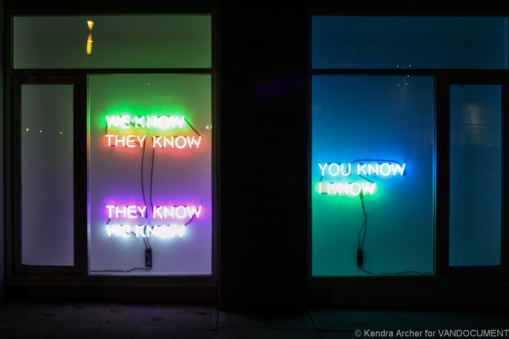 Who Knows, new work by Tim Etchells at Contemporary Art Gallery, Vancouver BC 2014. Photo by Kendra Archer for VANDOCUMENT