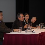 "Vancouver in the 21st Century" panelists (L-R) Andy Yan, Peter Ladner, Vanessa Timmer, Matt Hern @ SFU W, Vancouver BC, 2014. Photo by Harley Spade for VANDOCUMENT
