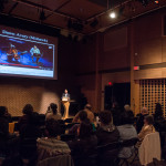 Dylan Robinson talk at SFU Woodward's, Vancouver BC, 2014. Photo by Ash Tanasiychuk for VANDOCUMENT