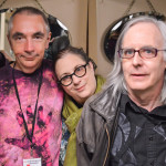 Rob Scharein, Laura Lee Coles, and David Leith of LocoMotoArt at Thru The Trapdoor's closing Art Party, 1965 Main St, Vancouver BC, 2014. Photo by Ash Tanasiychuk for VANDOCUMENT