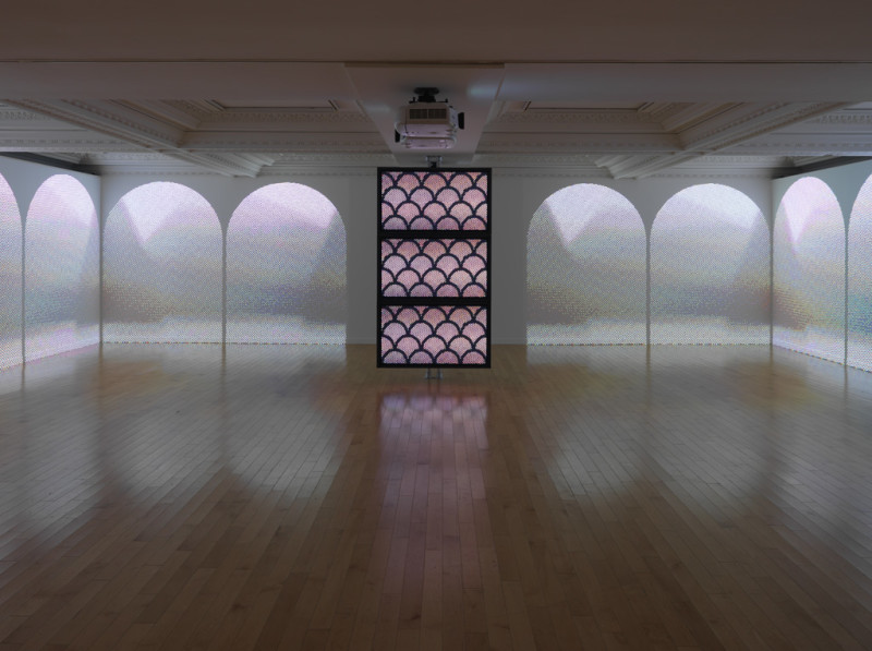 Nicholas Sassoon, Islands & Arches and Scallops, 2015 (installation view), computer-generated animation. Courtesy of the artist. Photo by Rachel Topham, Vancouver Art Gallery.