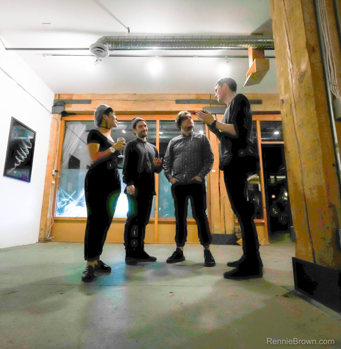 Nancy, Eli, Laine, Jonny in Artifact Opening at Creative Coworkers, Vancouver BC 2017. Photo by Rennie Brown for VANDOCUMENT-17